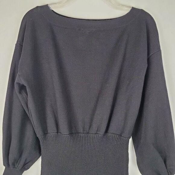 Beginning Boutique Size 12 Mini Sweater Dress Long Balloon Sleeve Black - Picture 5 of 10
